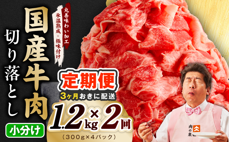 【分けて届く定期便】国産牛 切り落とし 1.2kg 小分け 300g×4P【氷温熟成×極味付け 国産 牛肉 訳あり サイズ不揃い カレー 牛丼 野菜炒め 肉じゃが 全2回 大阪 泉佐野 大阪府 泉佐野市】