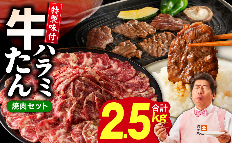 【定期便】牛タン＆牛ハラミ 総量 2.5kg 焼肉セット【成型牛たん ハラミ 牛肉 焼肉用 薄切り 訳あり サイズ不揃い 2026年3月＆6月発送 全2回】