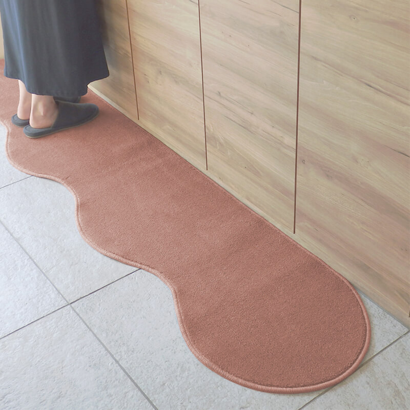 北欧風キッチンマット ラグマットタイプ 45×150cm ピーナッツ型 ライトマホガニー 抗菌防臭 SEK 織人しきもの屋工房