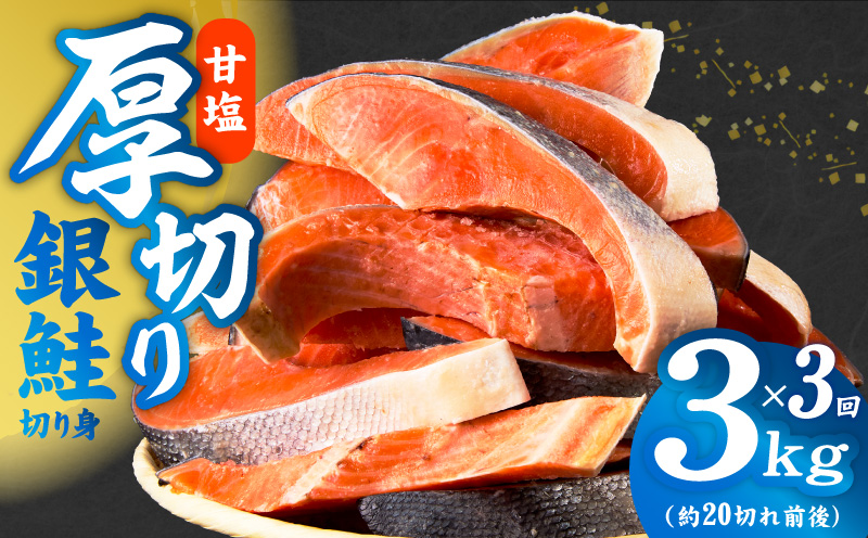 【定期便】厚切り銀鮭 切り身 3kg(約20切れ前後) 全3回【訳あり 規格外 海鮮 魚介 鮭 さけ サケ しゃけ おかず 簡単調理 大阪 泉佐野 大阪府 泉佐野市】