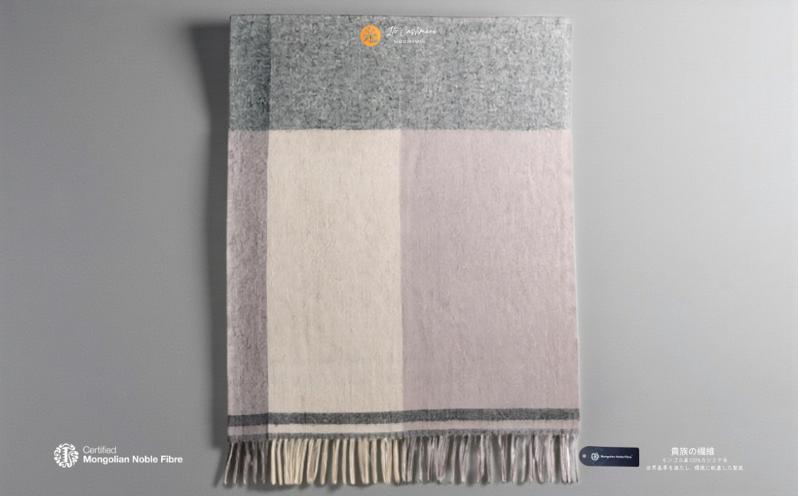 『Noble Fibre』100％カシミヤ・大判ストール 大判チェック フリンジ付き【高級 カシミア おしゃれ ファッション 防寒 かしみあ】