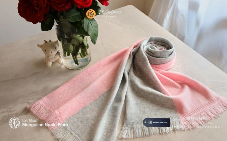 『Noble Fibre』100％カシミヤ・マフラー 桜色インターシャ【高級 カシミア おしゃれ ファッション 防寒 かしみあ】