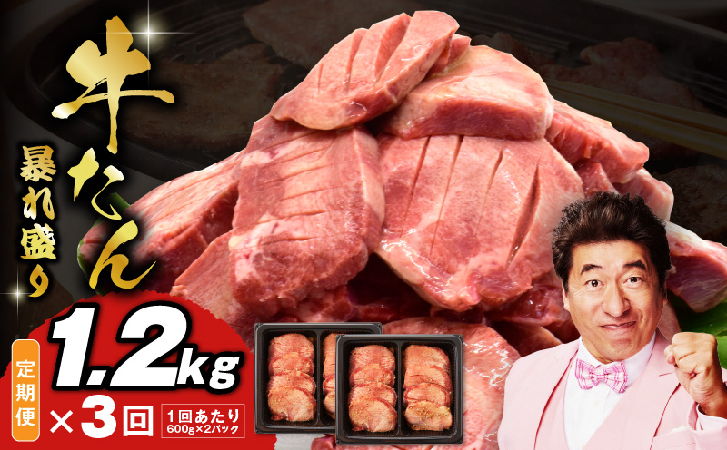 牛たん 暴れ盛り 総量 3.6kg 定期便 1.2kg×全3回【毎月配送コース 牛肉 牛タン 牛たん 厚切り牛タン 焼肉 BBQ キャンプ アウトドア 焼くだけ 簡単調理 訳あり サイズ不揃い 小分け 人気 厳選 家計応援 期間限定】