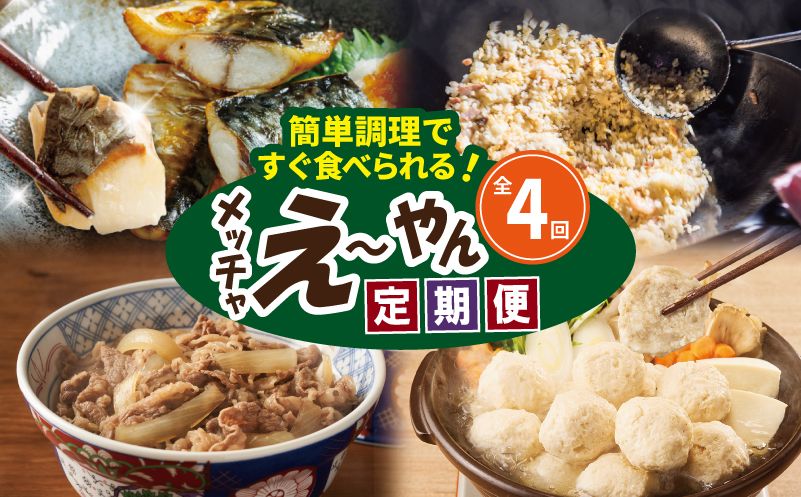 【定期便】栄物産のメッチャえ〜やん定期便 全4回【サバ 鯖 さば チャーハン 炒飯 つくね 鶏 牛丼 冷凍 惣菜 おかず 弁当 おつまみ 鍋具材 大阪 泉佐野 大阪府 泉佐野市】