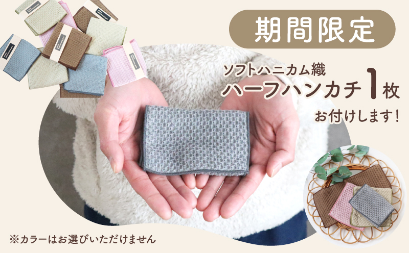 【ソフトハニカム】泉州南部織 ミニバスタオル 2枚（ベージュ）+ソフトハニカム織ハーフハンカチ1枚