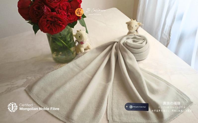 『Noble Fibre』100％カシミヤ・マフラー グレージュ【高級 カシミア おしゃれ ファッション 防寒 かしみあ】