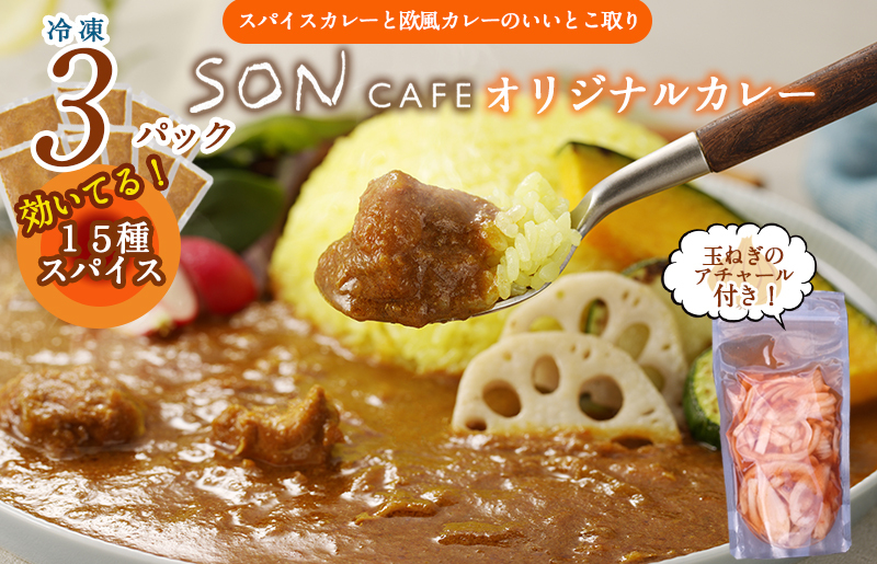 【圧倒的企業努力】15種スパイスを使用したSONカフェ特製カレー 200g×3P&玉ねぎのアチャール×1P  いずみピクルス NSW スピード発送