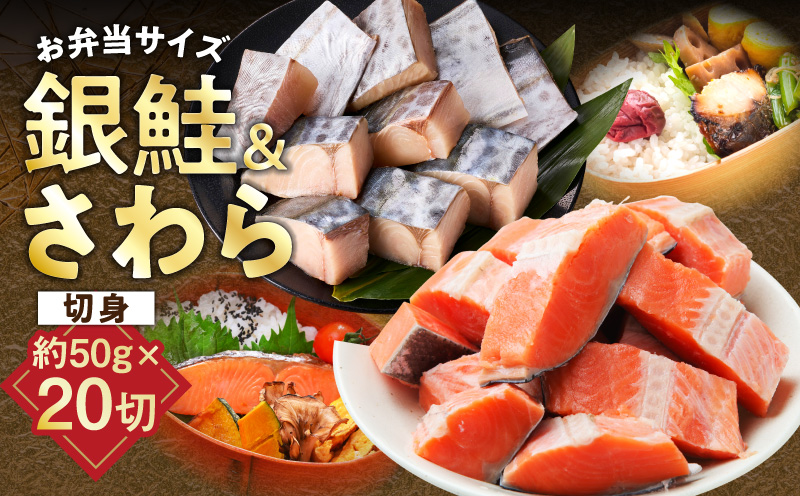 【お弁当サイズ】さわら&銀鮭 切身 計20切れ（各約50g×10切れ） 【小分け 漁師 さけ サケ 手切り  泉州 鰆 切り身 弁当 朝食 時短 訳あり サイズ不揃い 規格外 冷凍食品 】