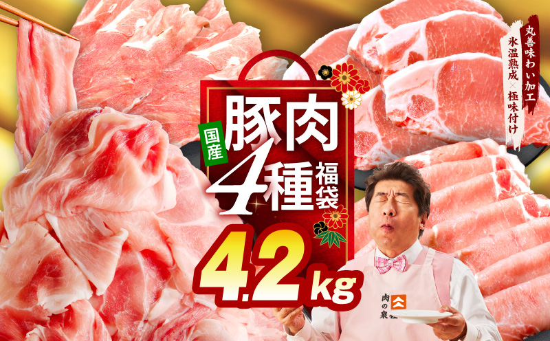 国産豚肉 4種 福袋 4.2kg【氷温熟成×極味付け 小分け 300gパック ぶたにく 普段使い 野菜炒め 切り落とし まとめ買い 訳あり サイズ不揃い】