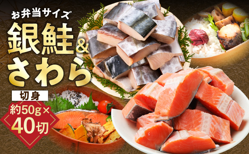【お弁当サイズ】さわら&銀鮭 切身 計40切れ（各約50g×20切れ） 【小分け 漁師 さけ サケ 手切り  泉州 鰆 切り身 弁当 朝食 時短 訳あり サイズ不揃い 規格外 冷凍食品 】