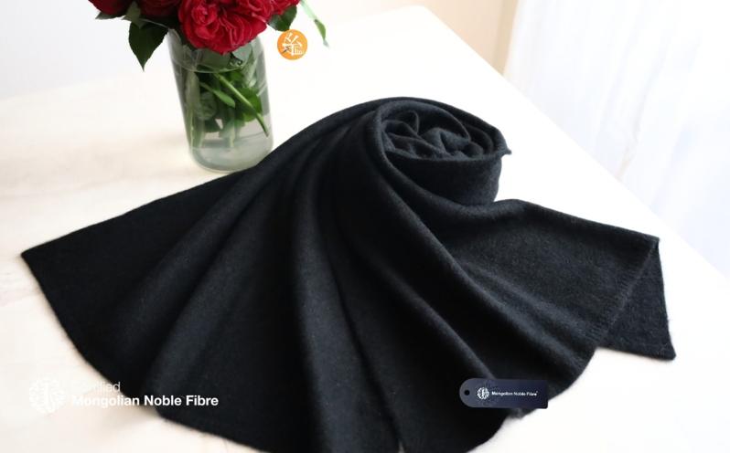 『Noble Fibre』100％ヤク・大判ストール ブラック【高級 おしゃれ ファッション カシミア より暖かい 防寒】