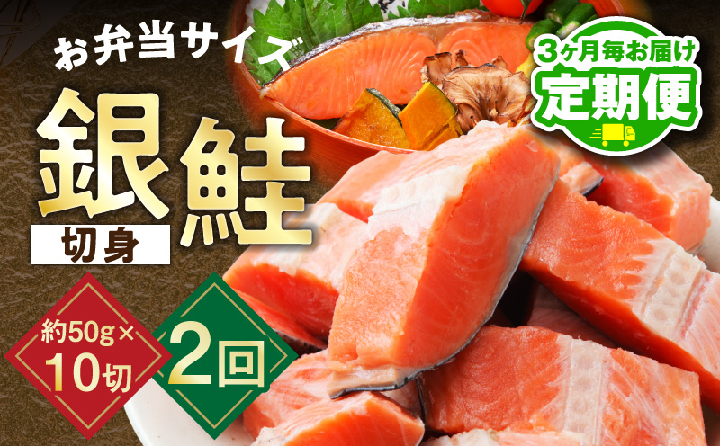 【定期便】銀鮭 切身 約50g×10切れ 全2回【2026年2月＆2026年5月発送 お弁当サイズ 小分け 漁師 手切り 500g さけ サケ 切り身 弁当 朝食 時短 訳あり サイズ不揃い 規格外 冷凍食品】
