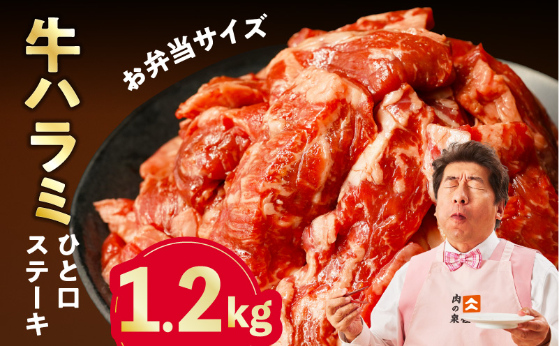 【お弁当サイズ】牛ハラミ ひと口ステーキ 1.2kg【氷温熟成×旨味付け 小分け 400g×3P 味付き 訳あり 不揃い バラ凍結】