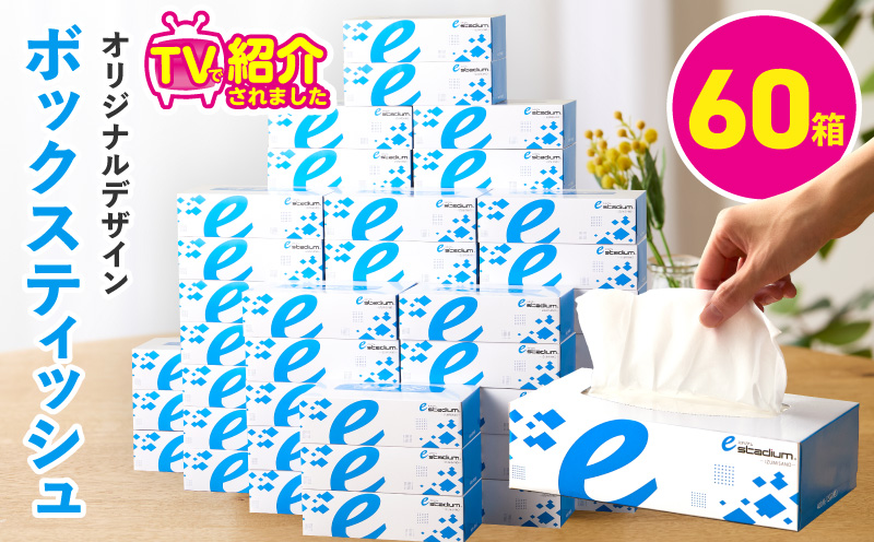 ボックスティッシュ 60箱×400枚（200組）【生活用品 雑貨 日用品 必需品 紙 常備品 まとめ買い 備蓄 防災 ティッシュペーパー てぃっしゅ ティッシュ eスポーツ応援 泉佐野市オリジナル】