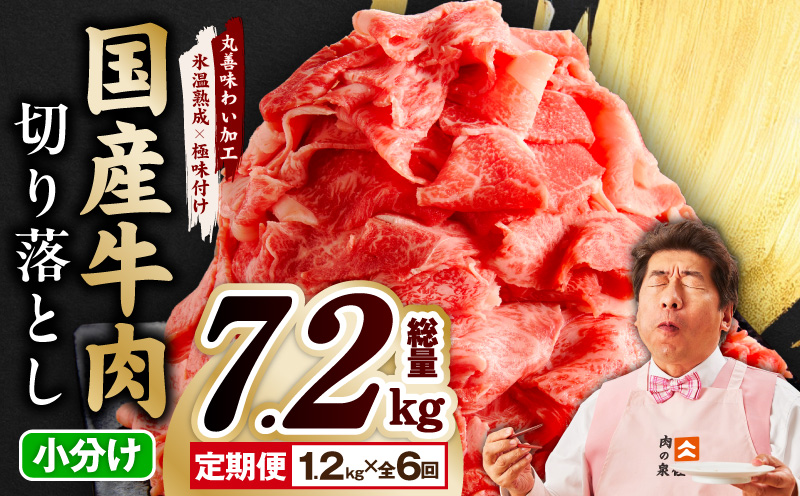 【定期便】国産 牛肉 切り落とし 定期便 1.2kg×全6回 総量 7.2kg【国産 牛肉 氷温熟成×極味付け 訳あり サイズ不揃い カレー 牛丼 野菜炒め 肉じゃが 家計応援 毎月配送コース 大阪 泉佐野 大阪府 泉佐野市】