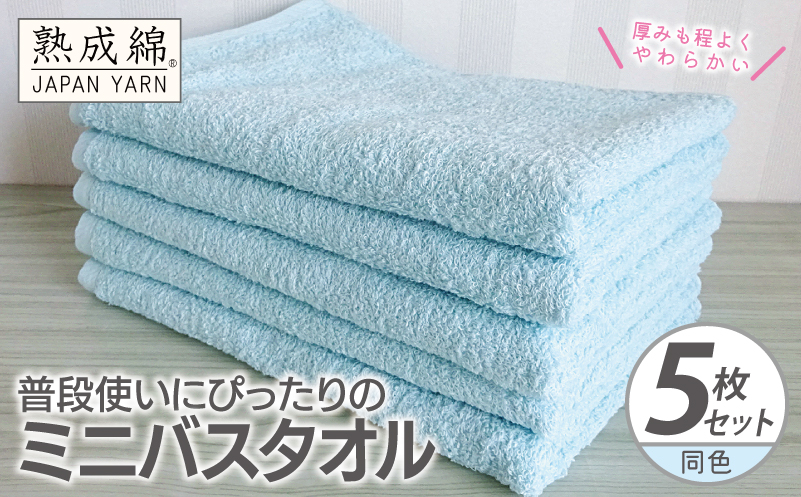 普段使いにぴったりのミニバスタオル 5枚【アクアブルー 泉州タオル 高品質 綿100％ 日本製 国産 単色 シンプル】
