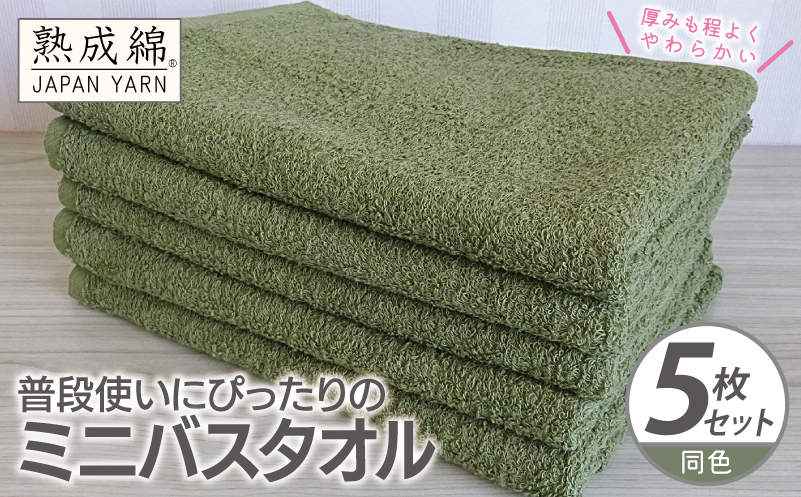 普段使いにぴったりのミニバスタオル 5枚【グリーン 泉州タオル 高品質 綿100％ 日本製 国産 単色 シンプル】