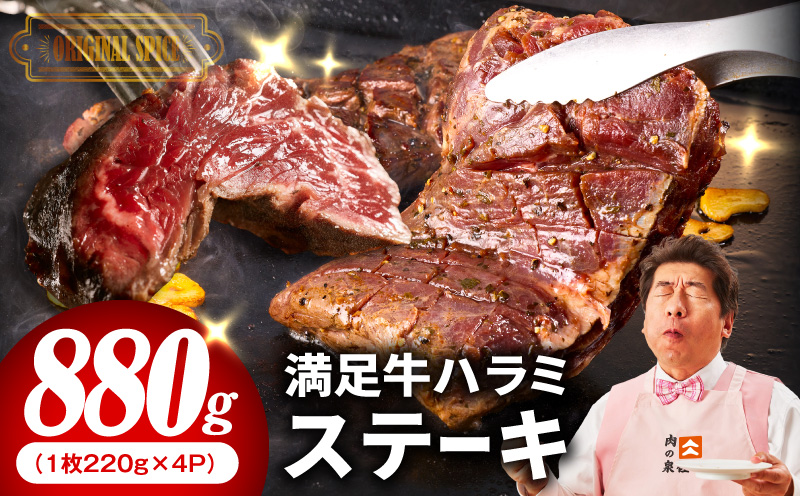 【満足牛ハラミステーキ】オリジナルスパイス仕込み 1枚220g×4P 合計880g 【味付け ハラミ ステーキ 小分け 焼くだけ 簡単調理 BBQ 牛肉】