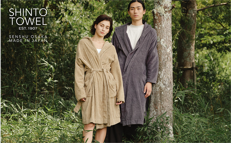 SHINTO TOWEL「ユキネ・バスローブ」Lサイズ（チャコール）オーガニックコットン100%
