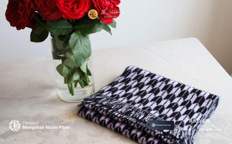 『Noble Fibre』100％カシミヤ・マフラー ヤガスリジャガード（フサつき）【高級 カシミア おしゃれ ファッション 防寒 かしみあ】