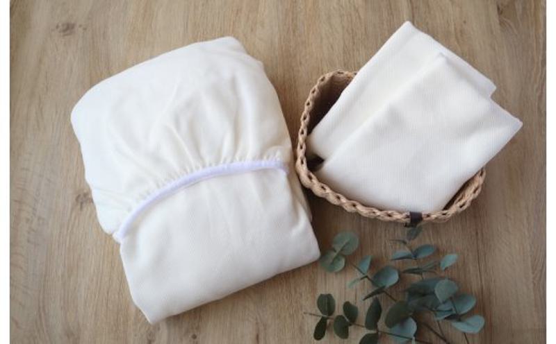 【tissu de coton/ハニカム織】泉州南部織 「ボックス」ダブルシーツ＆ピロー2枚（WH）