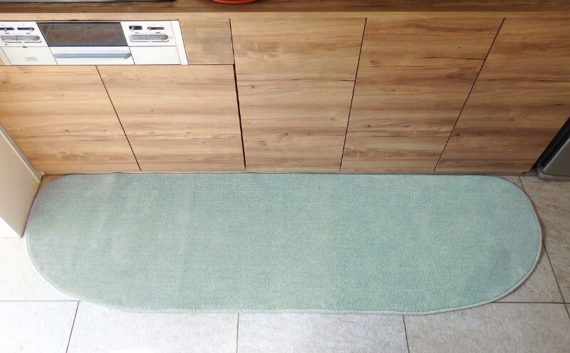 北欧風キッチンマット ラグマットタイプ 65×240cm ゆりかご型 アッシュミント 抗菌防臭 SEK 織人しきもの屋工房