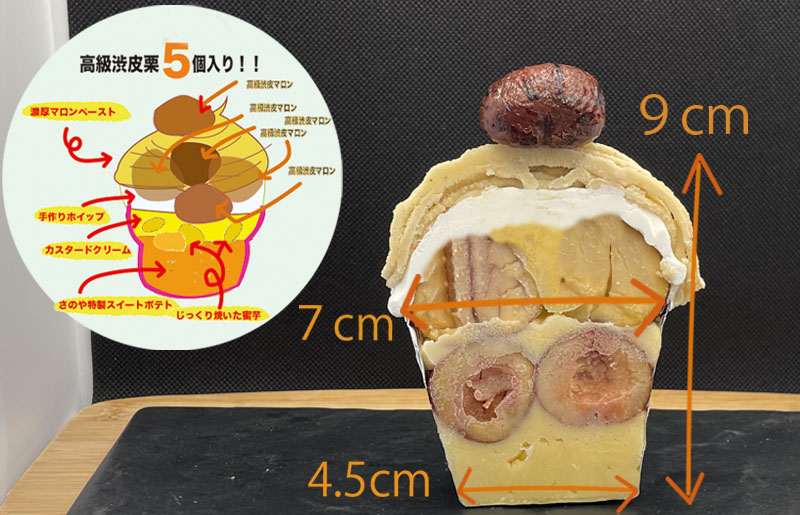 099H1055 これでもか！高級渋皮栗5個とさのや自慢のスイートポテトが入ったモンブラン！720g（4個×180g）|JALふるさと納税 |JALのマイルがたまるふるさと納税サイト