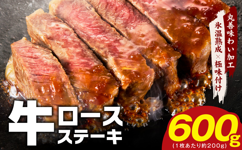 牛肉 ロースステーキ 600g【氷温熟成×極味付け 約200g×3枚  訳あり サイズ不揃い 小分け 焼くだけ】