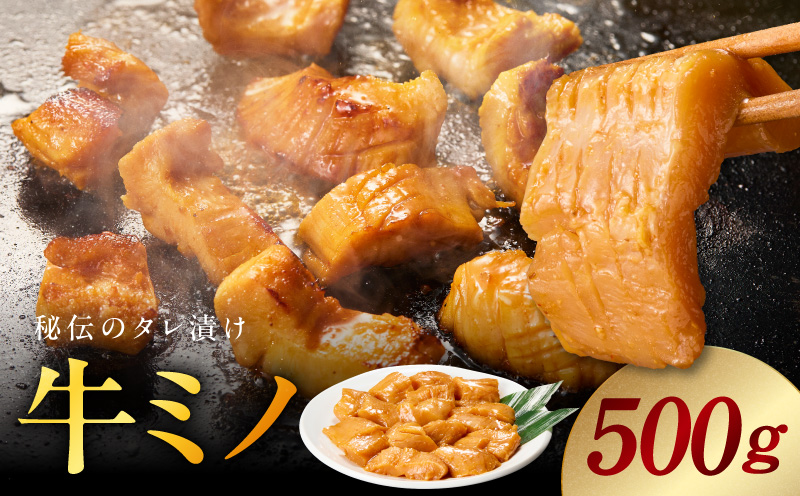 焼肉用 牛ミノ 500g 【味付き 秘伝のタレ漬け 250g×2P 小分け 焼くだけ ホルモン コリコリ食感 BBQ おかず おつまみ】