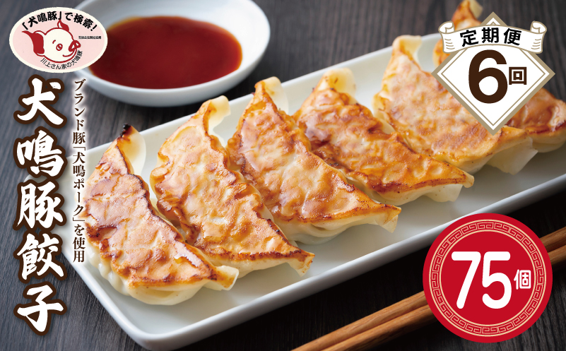 【泉佐野ブランド豚】犬鳴豚餃子 75個×6回【国産 豚肉 ぶたにく 定期便 犬鳴ポーク 焼くだけ 人気 総菜 冷凍】