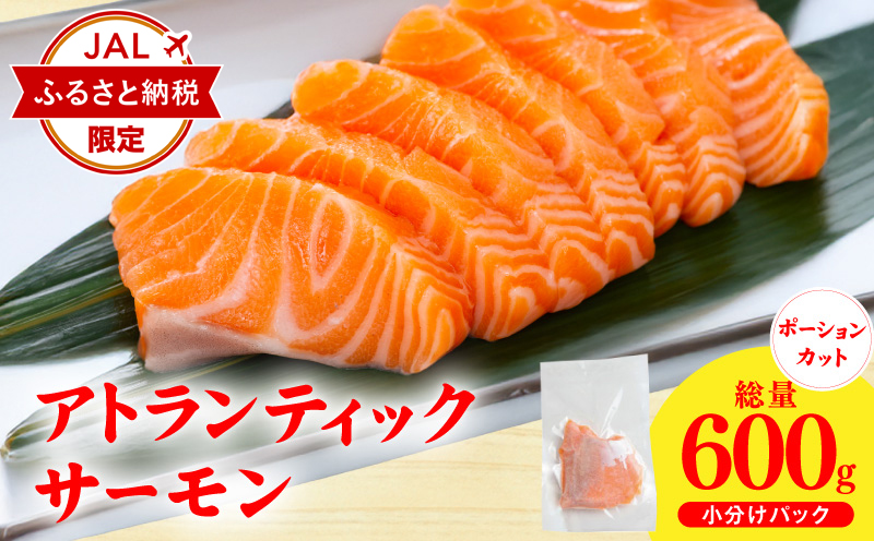 【JALふるさと納税限定】アトランティックサーモン 600g【小分け ポーション 柵切り 刺身 魚介 海鮮 さーもん 生食 訳あり サイズ不揃い スピード発送】