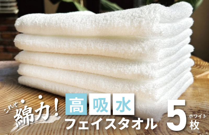 【スピード発送】高吸水 フェイスタオル 5枚 ホワイト【これぞ綿力 泉州タオル 国産 吸水 普段使い シンプル 日用品 家族 ファミリー】