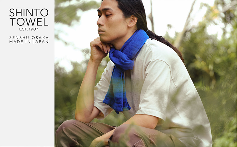 SHINTO TOWEL「2.5重ガーゼ・タオルマフラー」ロングサイズ（ディーブルー）2枚セット 【オーガニックコットン100% 国産 吸水 普段使い シンプル 日用品 家族 ファミリー】
