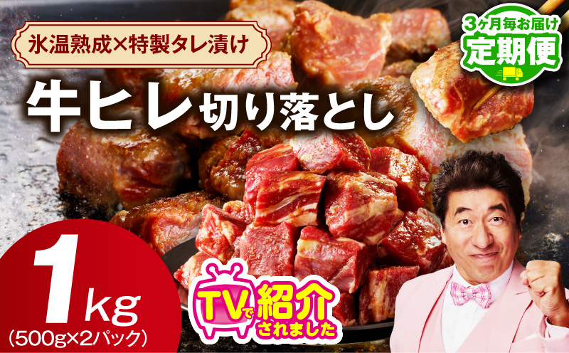 【定期便】牛ヒレ肉 切り落とし 1kg×全2回【小分け 500g×2P 氷温熟成×特製ダレ サイズ不揃い やわらか ステーキ ひと口サイズ カット済み 2026年1月＆4月発送】