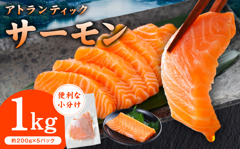 アトランティックサーモン 1kg【小分け 200g×5P 柵切り 刺身 魚介 海鮮 さーもん 生食】