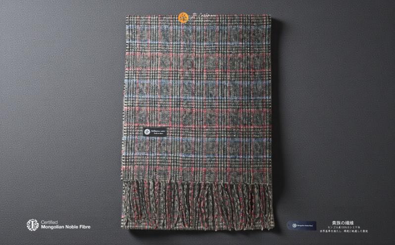 『Noble Fibre』100％カシミヤ・マフラー グレーン＆チェック フリンジ付き【高級 カシミア おしゃれ ファッション 防寒 かしみあ】