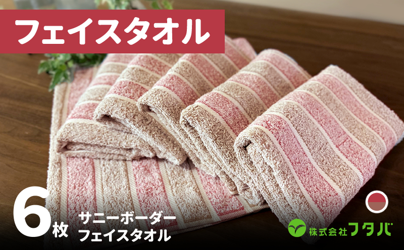 フェイスタオル6枚 サニーボーダー（ベリーショコラ）