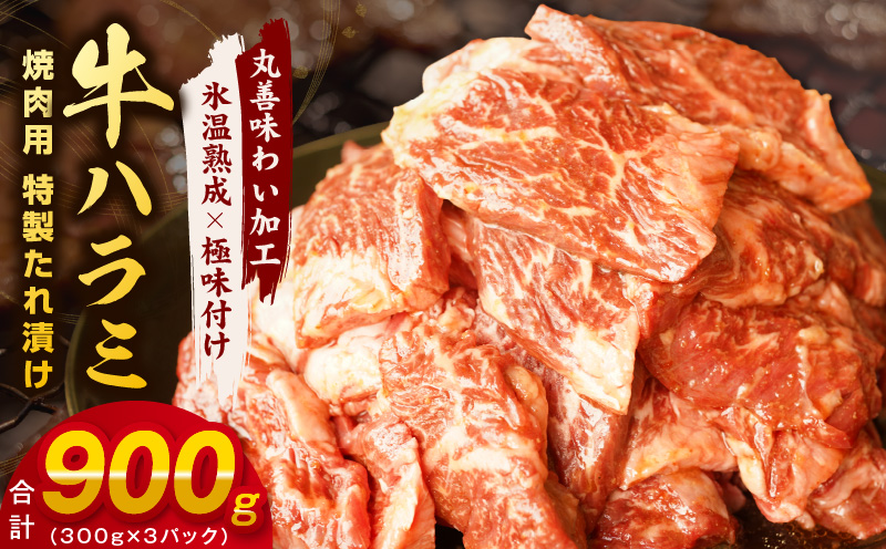 牛肉 ハラミ 900g 小分け 300g×3P【氷温熟成×特製ダレ 味付き 牛肉 訳あり 不揃い 焼肉 BBQ 野菜炒め】
