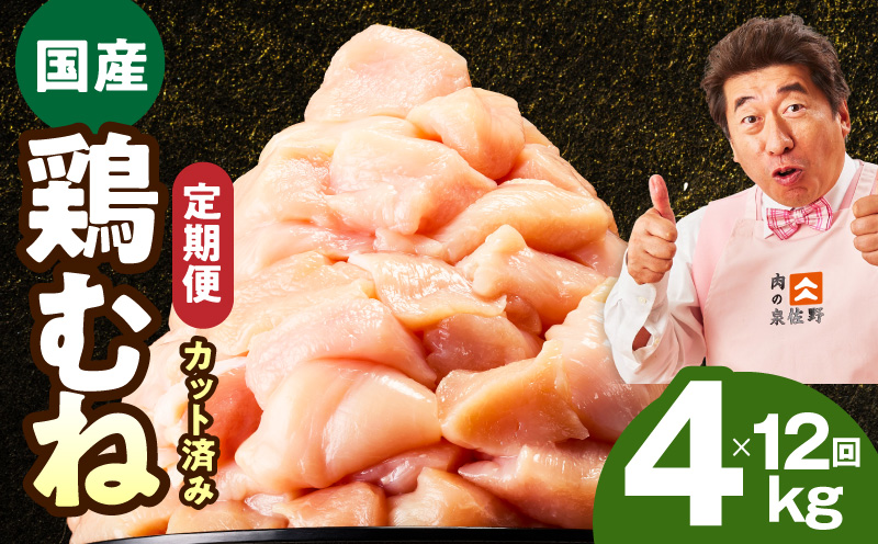 【定期便】国産 鶏むね肉 4kg×12回【カット済み 氷温熟成×極味付け 小分け 味付き 簡単調理 訳あり サイズ不揃い 鶏肉 とり 毎月配送コース】