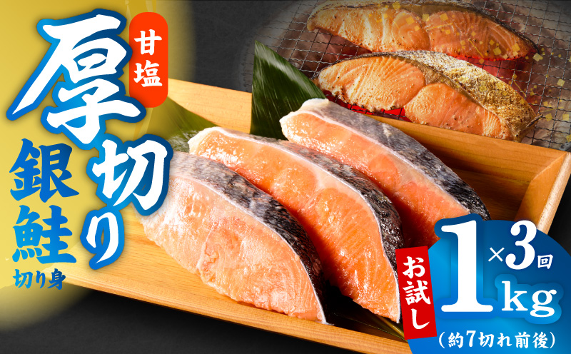 【定期便】厚切り銀鮭 切り身 1kg(約7切れ前後) 全3回【訳あり 規格外 海鮮 魚介 鮭 さけ サケ しゃけ おかず 簡単調理 大阪 泉佐野 大阪府 泉佐野市】