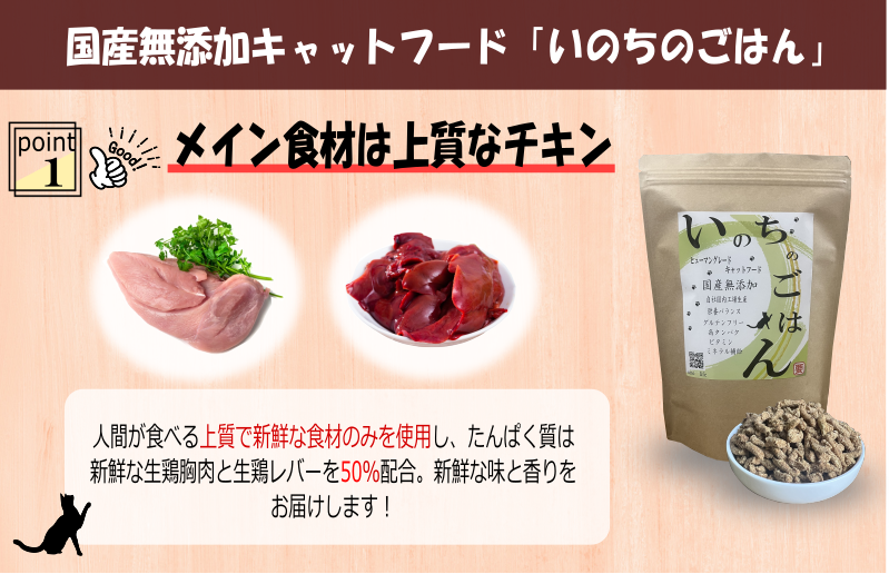 【定期便】国産無添加 キャットフード 500g×全6回 「いのちのごはん」タンパク質 50％配合タイプ【猫 ねこ ペットフード チキン 手作り ヒューマングレード 国産 大阪 泉佐野 大阪府 泉佐野市】