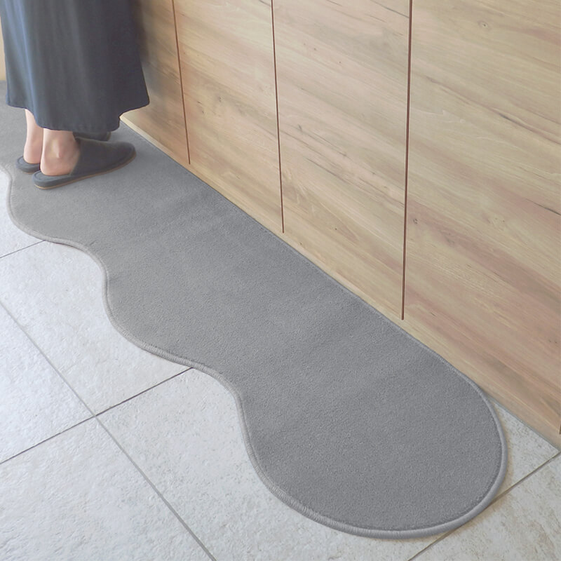 北欧風キッチンマット ラグマットタイプ 45×150cm ピーナッツ型 シルバーグレー 抗菌防臭 SEK 織人しきもの屋工房
