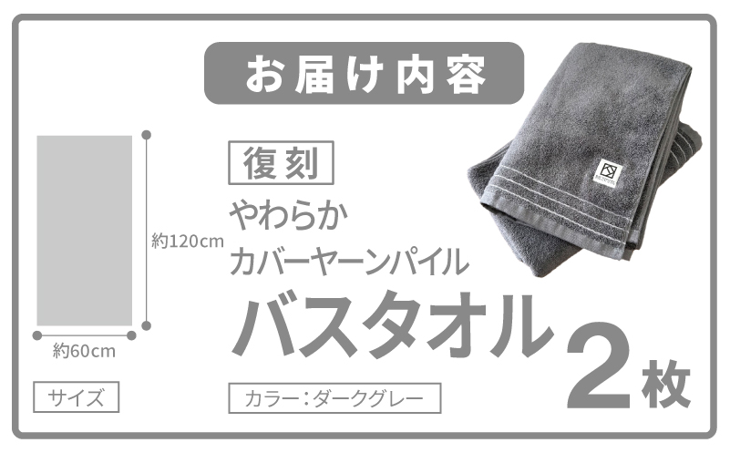 やわらか カバーヤーンパイル バスタオル ダークグレー 2枚【泉州タオル 国産 日本製 シンプル 日用品 大阪 泉佐野 大阪府 泉佐野市】