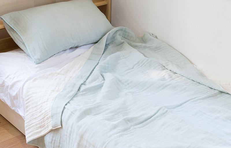 sasara 4重ガーゼケット+ピローカバーセット（ミストブルー）