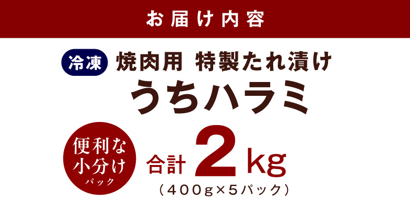 【氷温熟成×特製ダレ】希少部位 牛肉 うちハラミ 2kg（400g×5）