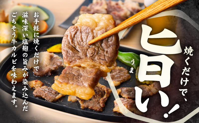 牛カルビ 焼肉用 塩麹漬け 合計1kg【味付け 小分け 焼くだけ 簡単調理 BBQ 牛肉 250g×4袋 普段使い】