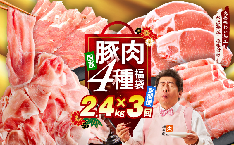 国産豚肉 4種 定期便 2.4kg×3回【氷温熟成×極味付け 小分け 300gパック ぶたにく 普段使い 野菜炒め 切り落とし 毎月配送コース】