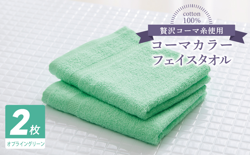 コーマカラーフェイスタオル 2枚（オプライングリーン) 【泉州タオル 国産 吸水 薄手 普段使い 無地 シンプル 日用品】