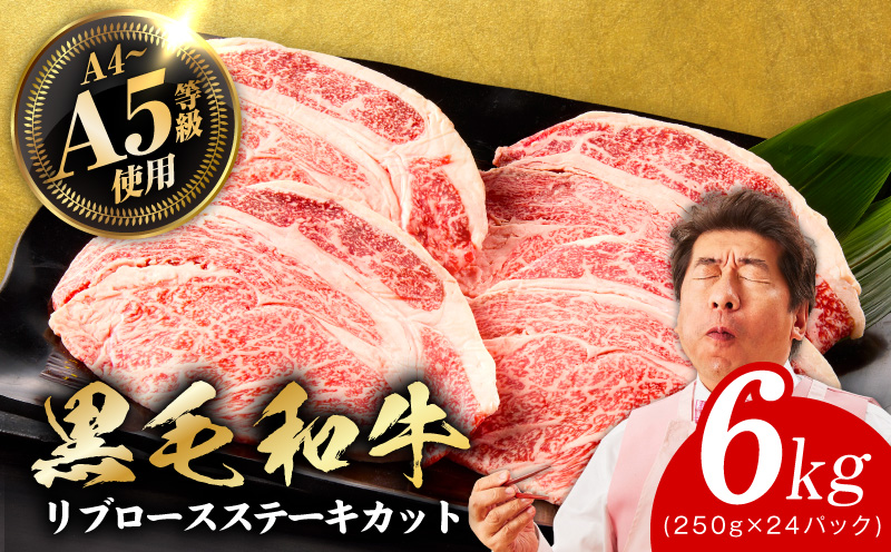 A5/A4ランク 黒毛和牛 リブロースステーキカット 合計6kg（250g×24P） + 圧倒的企業努力 サーロインステーキ 250g【極味付け肉】