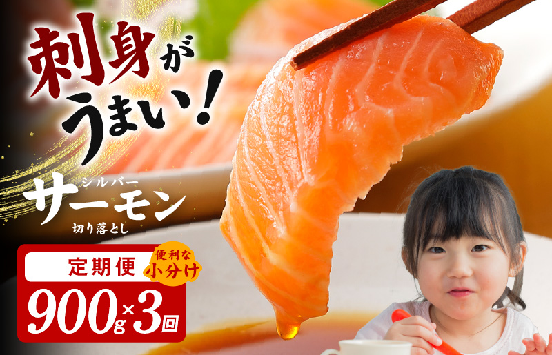 サーモン 切り落とし 定期便 900g×全3回【毎月配送 便利な小分け 300g×3P 訳あり サイズ不揃い 小分け 海鮮丼 人気 オススメ 小分け 冷凍 簡単調理 一人暮らし 東洋冷蔵】